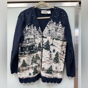 Northern Traditions Blue Winter Wonderland Sweater Unique Buttons Size Large